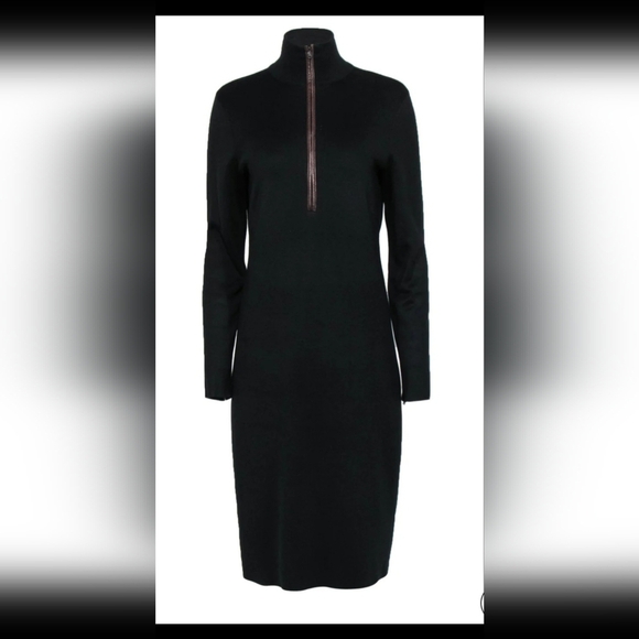 Lauren Ralph Lauren Black Dress with Leather piping and leather elbow patch. 10 - Picture 1 of 9